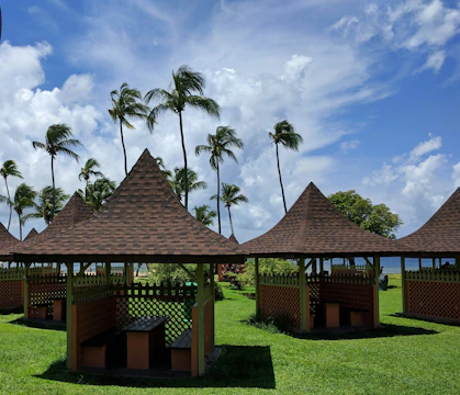 Finished gazebos lined up ready for shipment at the Vietnam factory.