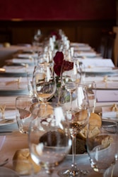 clear wine glasses on table