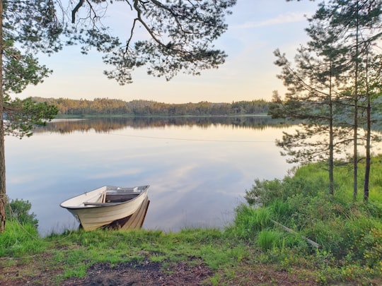 brown boat on lake during daytime in Øvrebø Norway