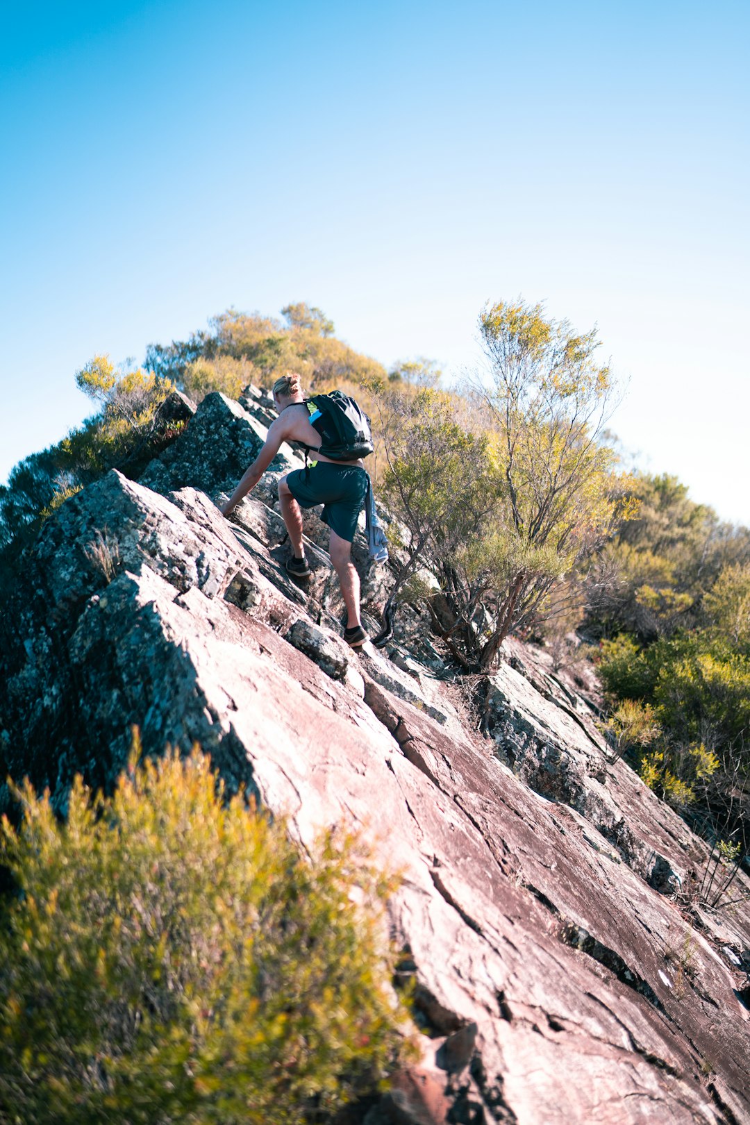 man in black t-shirt climbing on rocky mountain during daytime