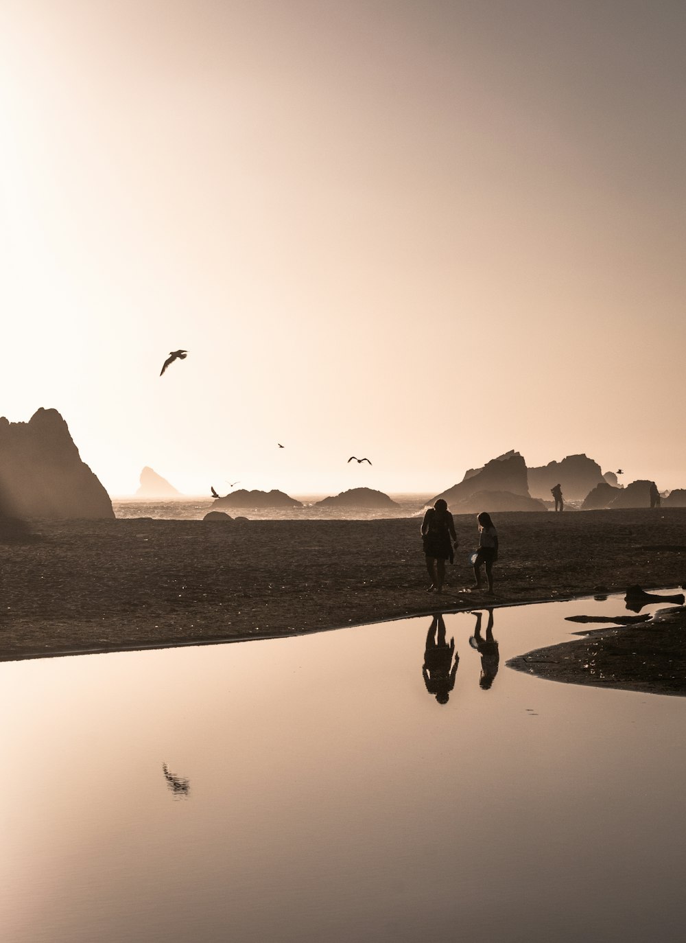 man and woman walking on beach during daytime