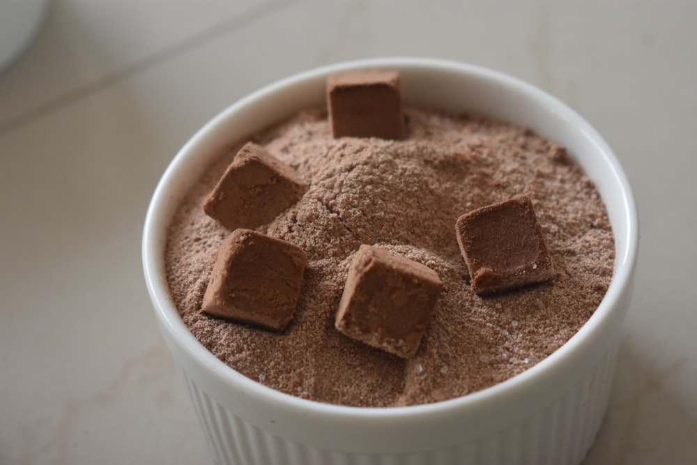 chocolate bar on white ceramic bowl