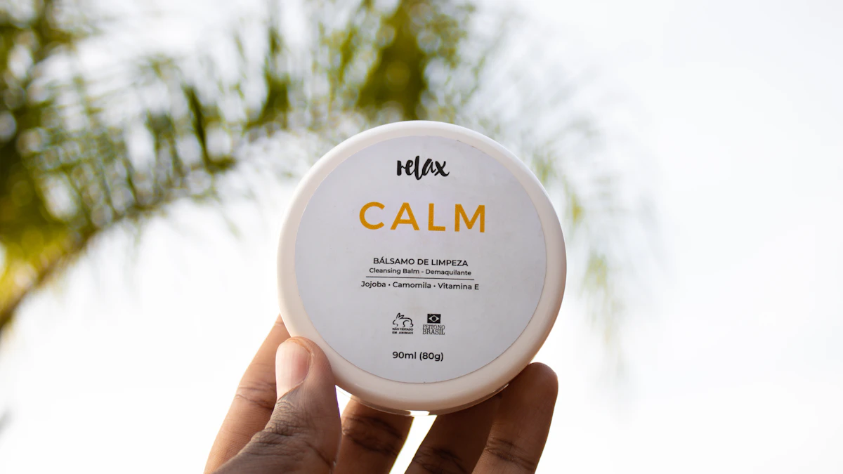 Jar of cleansing balm held up against soft daylight