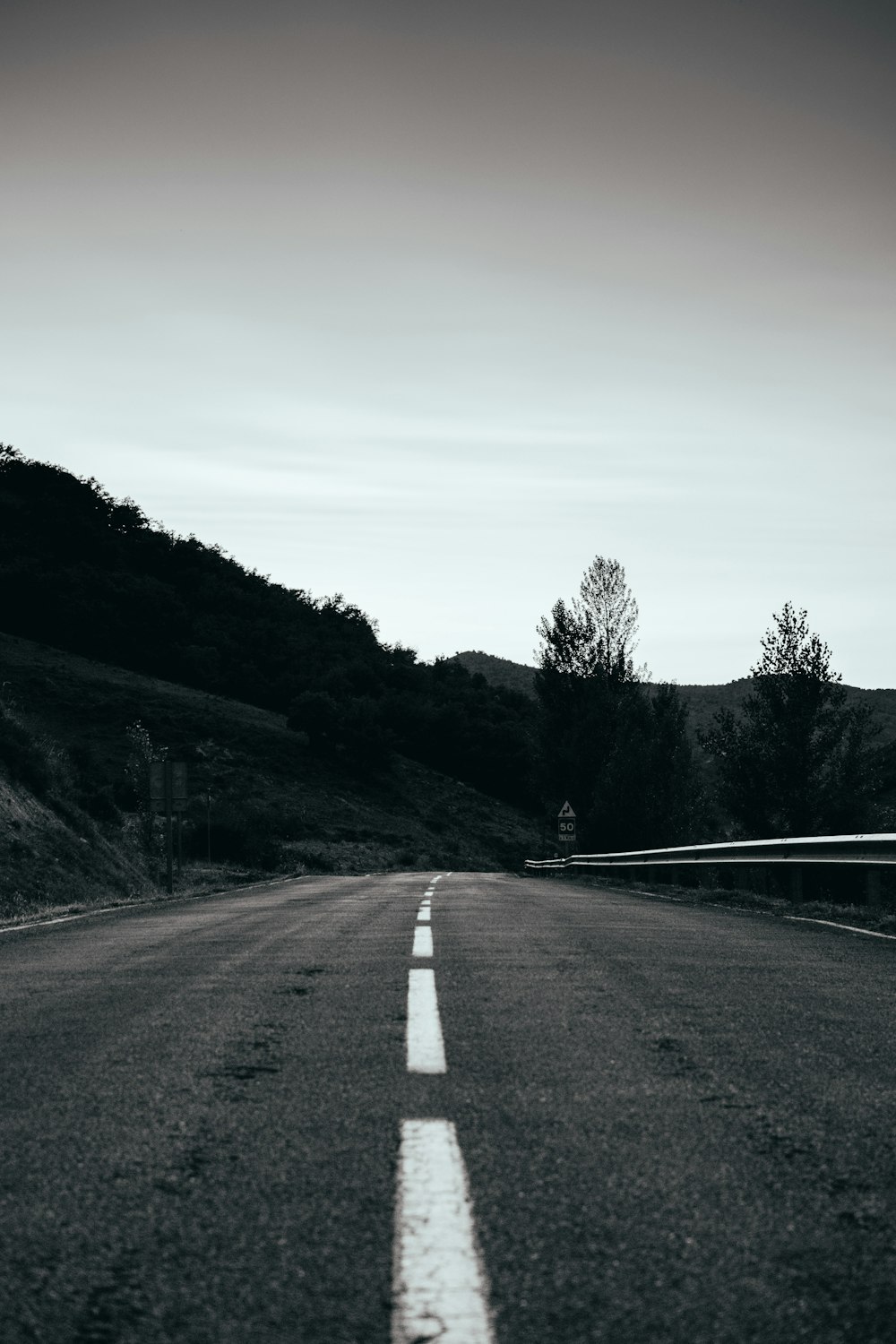 gray concrete road between green trees during daytime