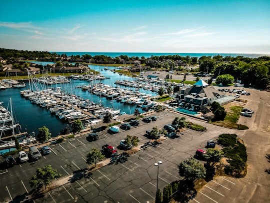 aerial view of boats on dock during daytime in Muskegon United States