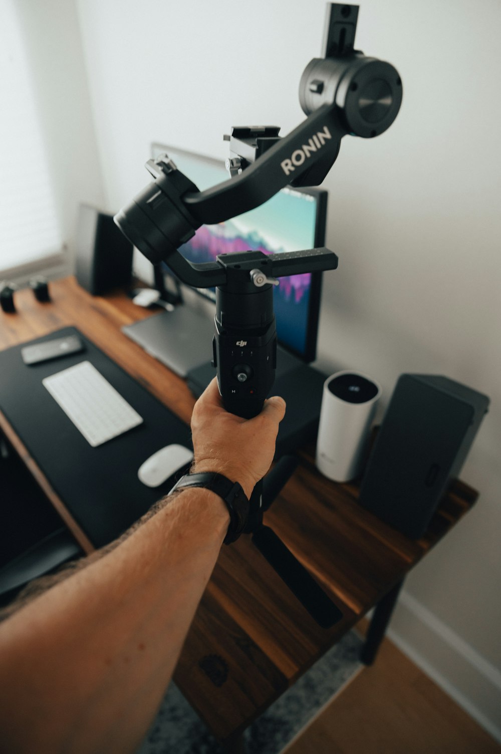 person holding black and gray exercise equipment