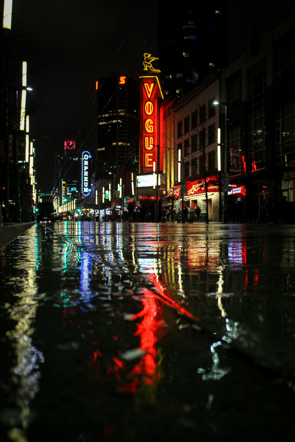 people walking on street during night time