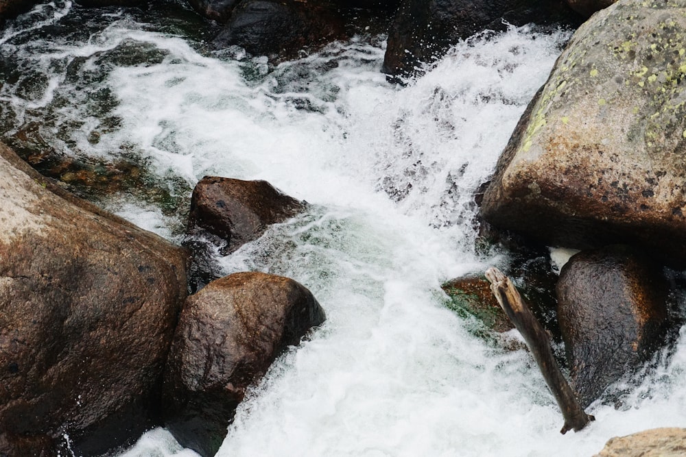 water falls with brown rocks