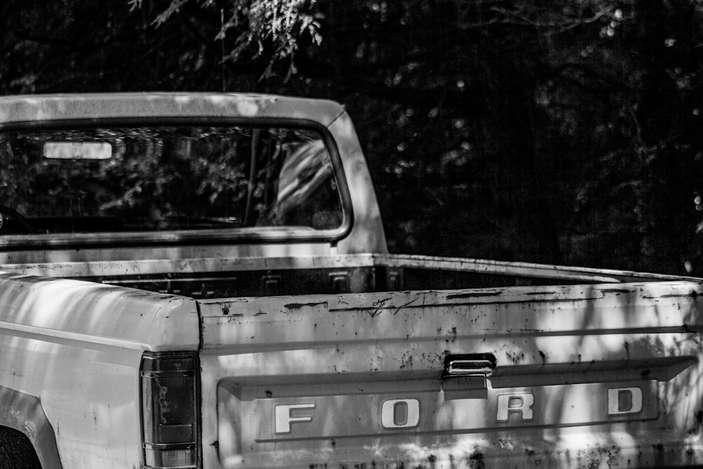 grayscale photo of single cab pickup truck