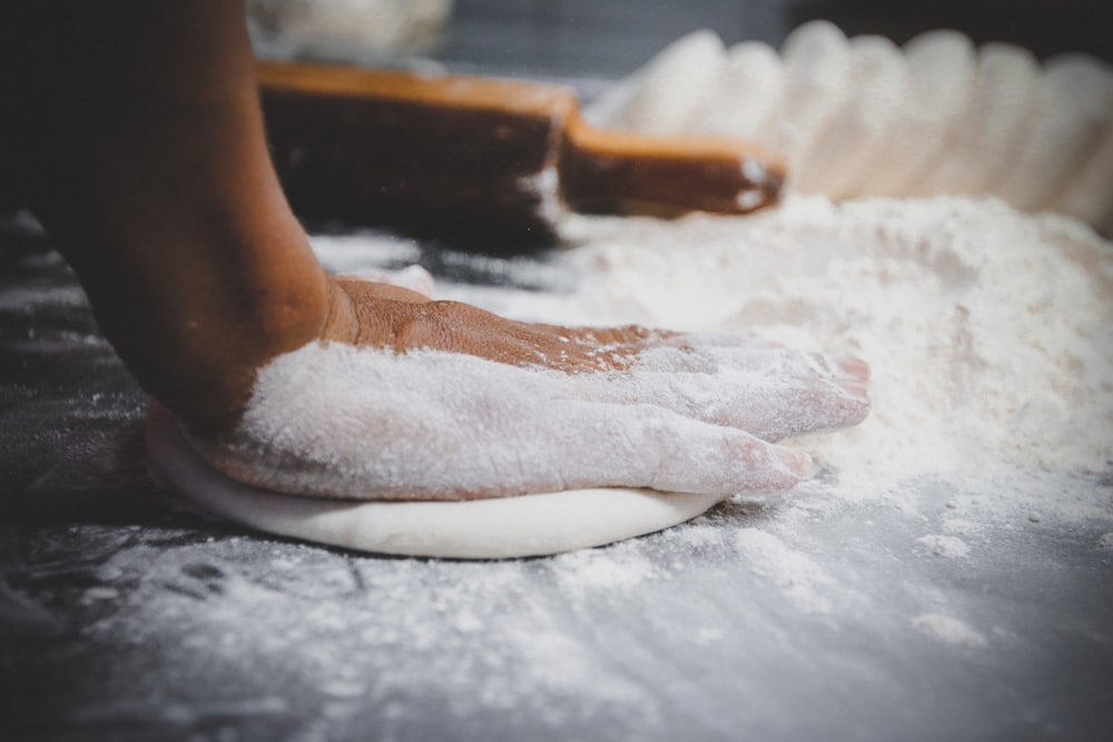 persons foot covered with white powder