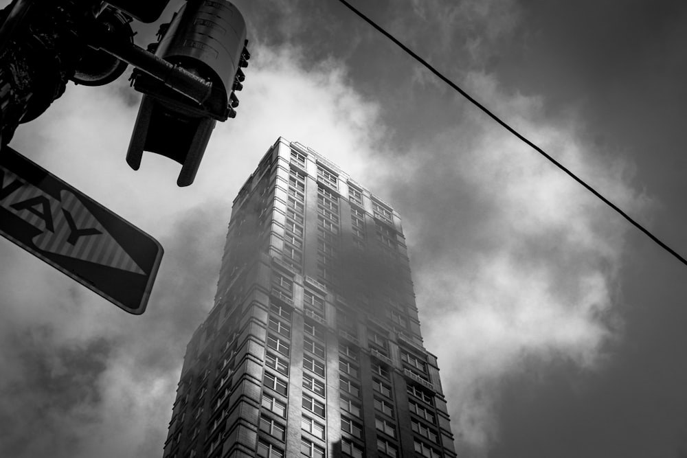 grayscale photo of high rise building