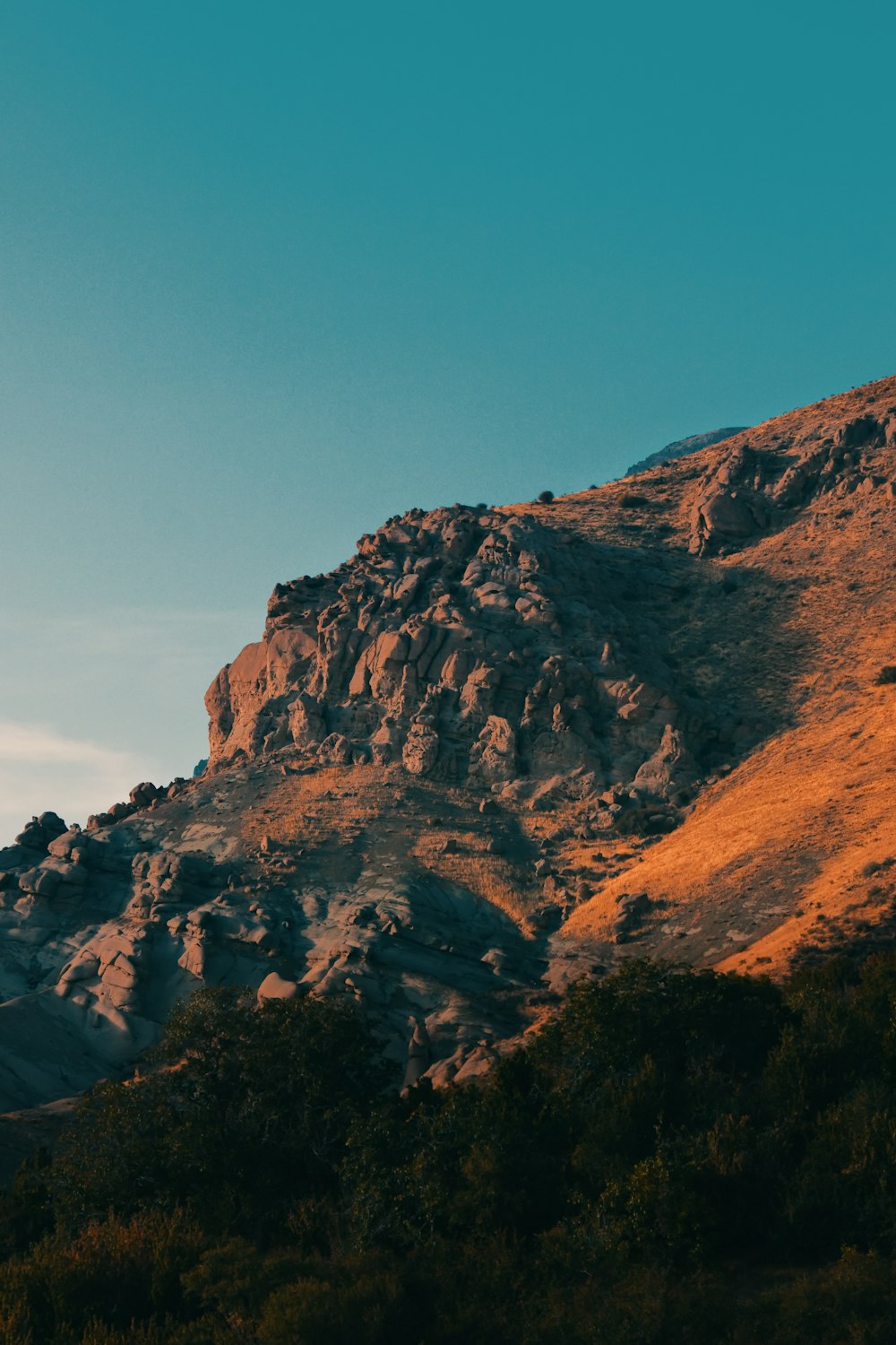 Brauner Rocky Mountain tagsüber unter blauem Himmel