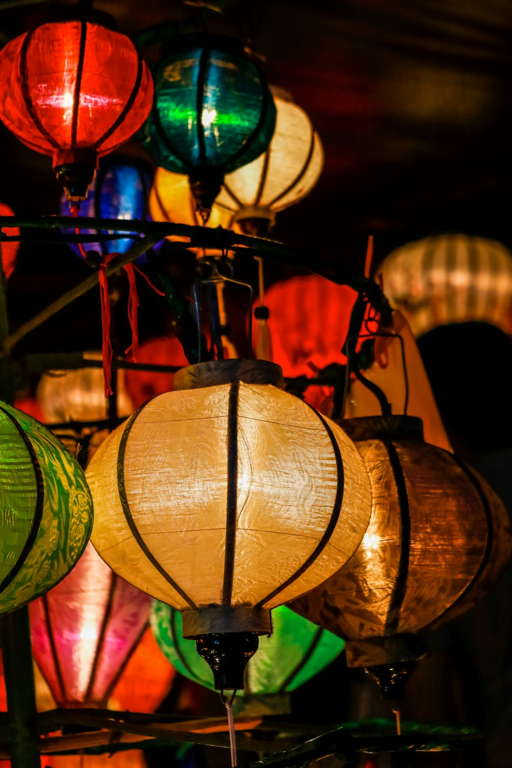 brown and green lantern lamp