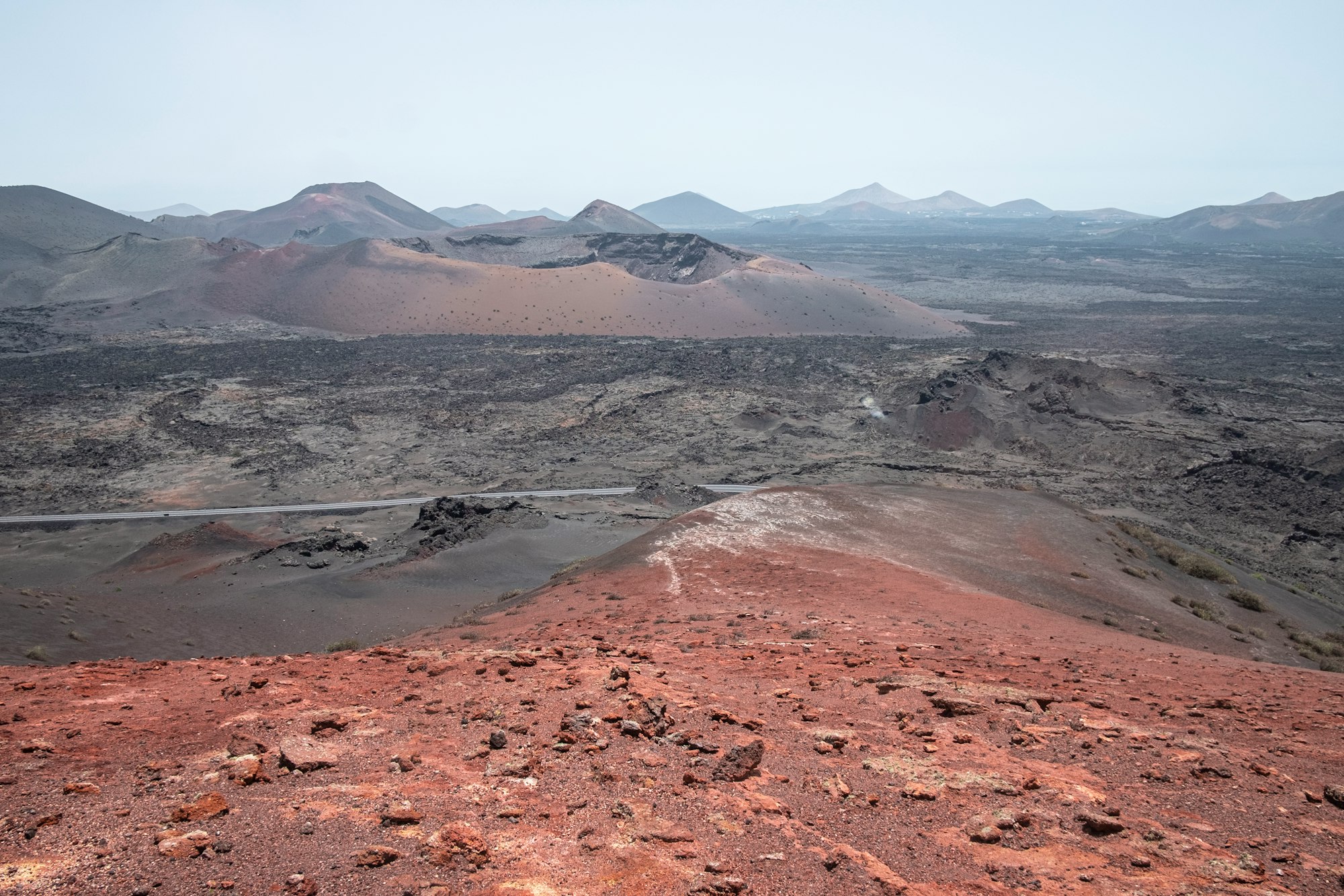 A view of a crater in the volcanic national park, Timanfaya, in Lanzarote (Canary Islands) in Spain.
