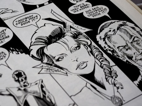 A close-up of a hand-drawn comic panel featuring expressive characters and dynamic line work.
