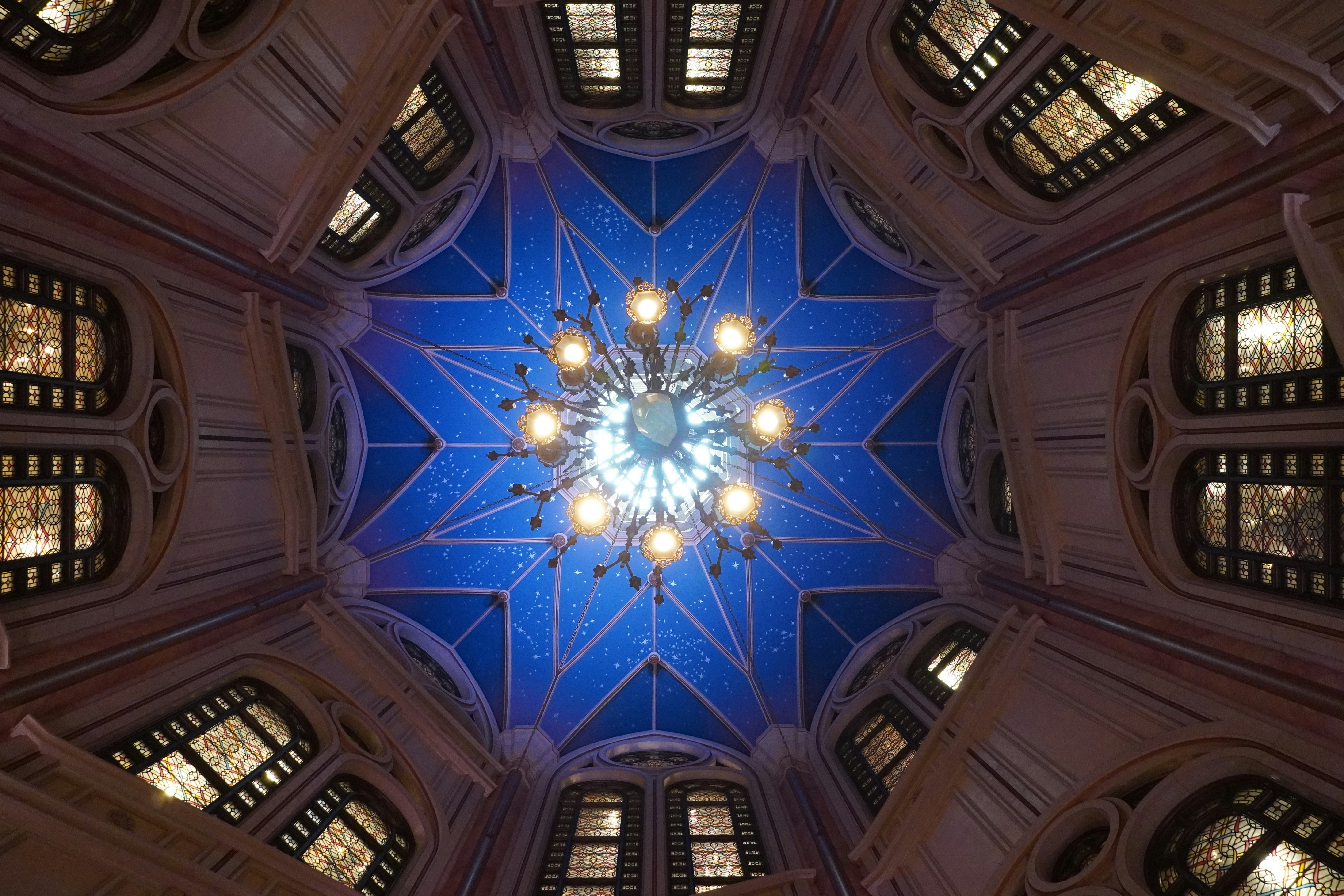 blue and white floral ceiling