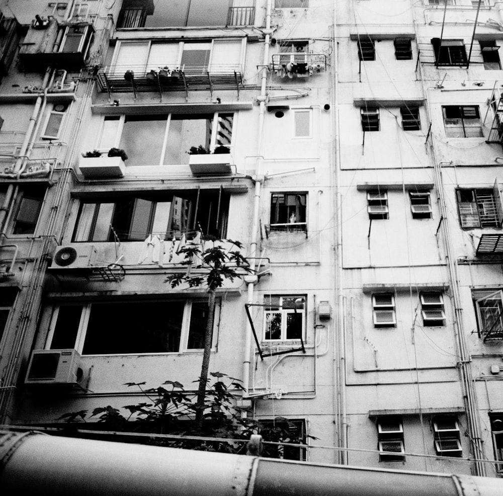 grayscale photo of concrete building