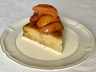 A delicious peach dessert beautifully presented.