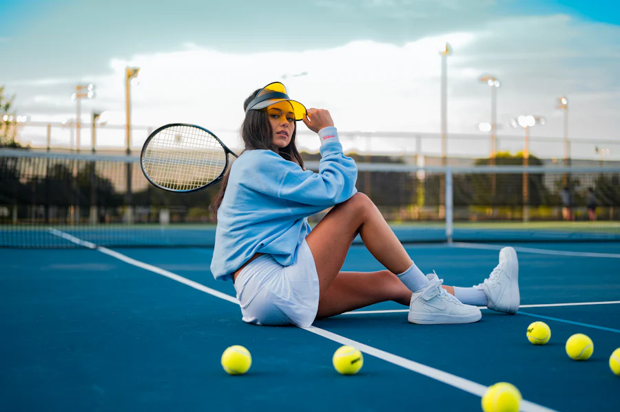 Tennis serve on court