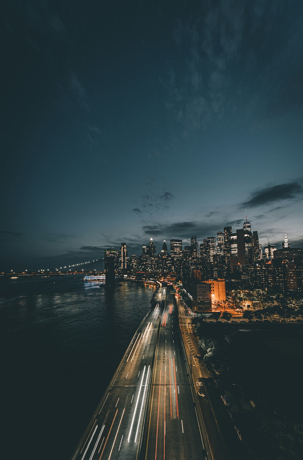 city skyline during night time