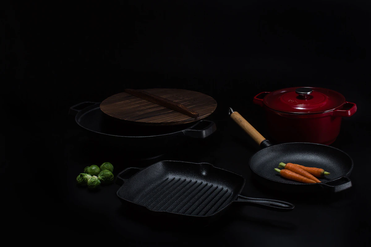 A finished, dark seasoned cast iron pan