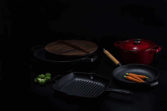 A finished, dark seasoned cast iron pan