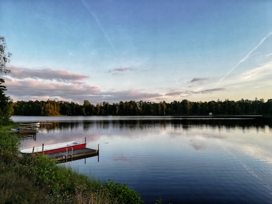 red boat on lake during daytime in Barnsjön Sweden