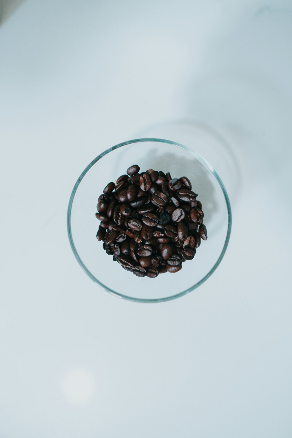 black coffee beans in clear glass bowl