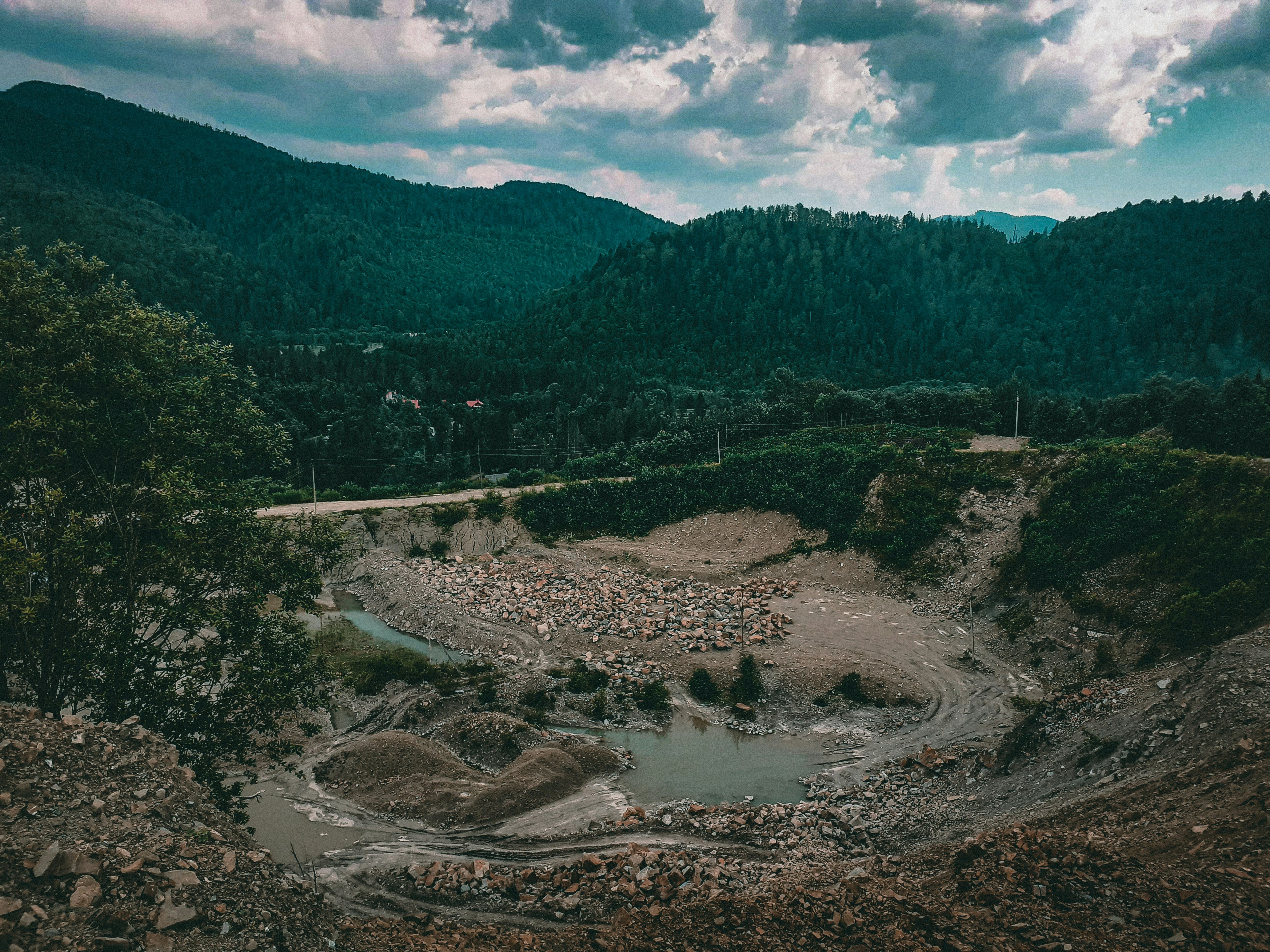 green trees and river under white clouds and blue sky during daytime