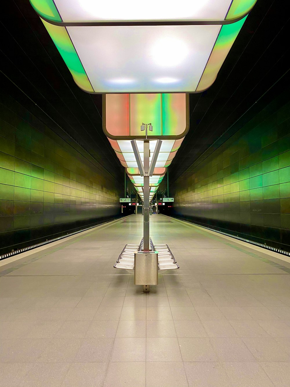 green and white train station