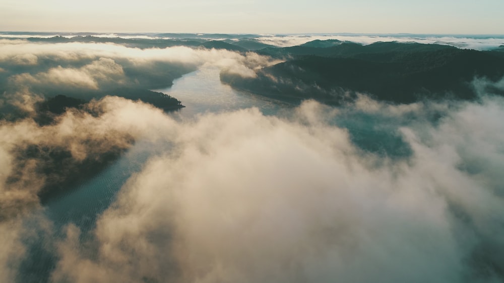 aerial view of clouds and mountains