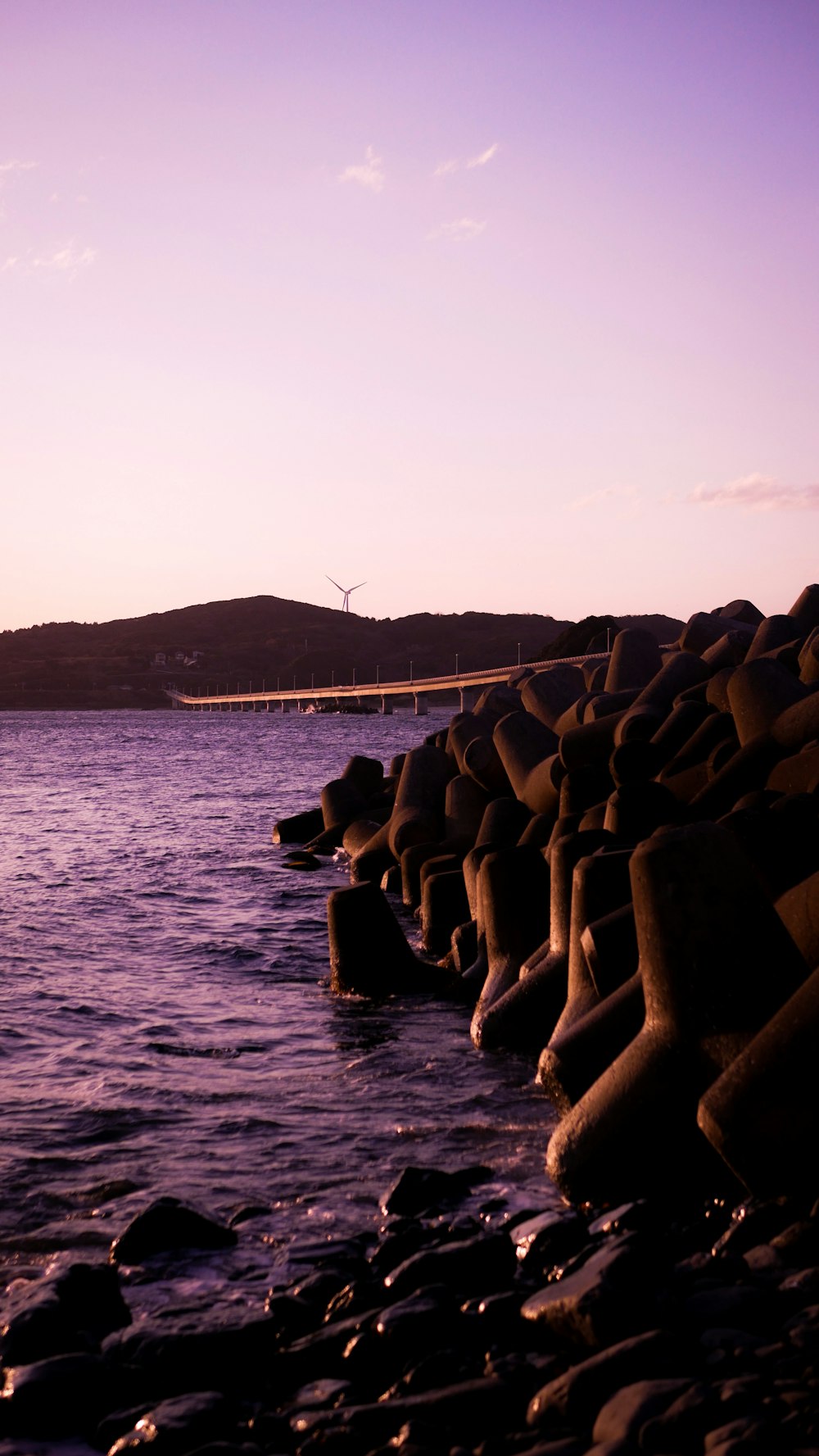 gray concrete blocks on sea shore during daytime