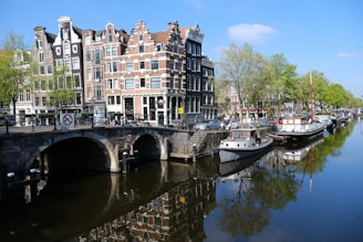 white boat on river near building during daytime in Amsterdam