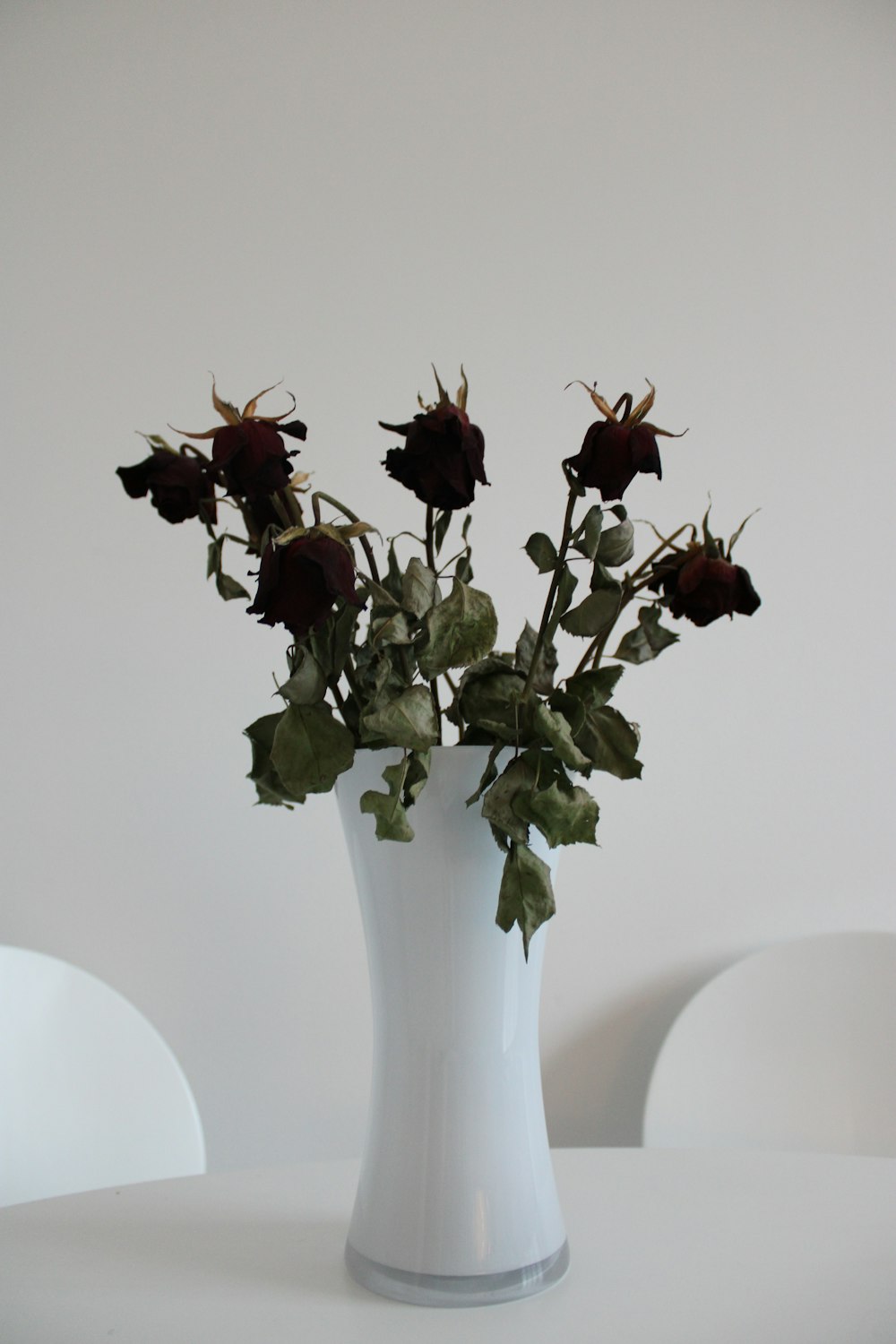 Fleur blanche sur vase en céramique blanche