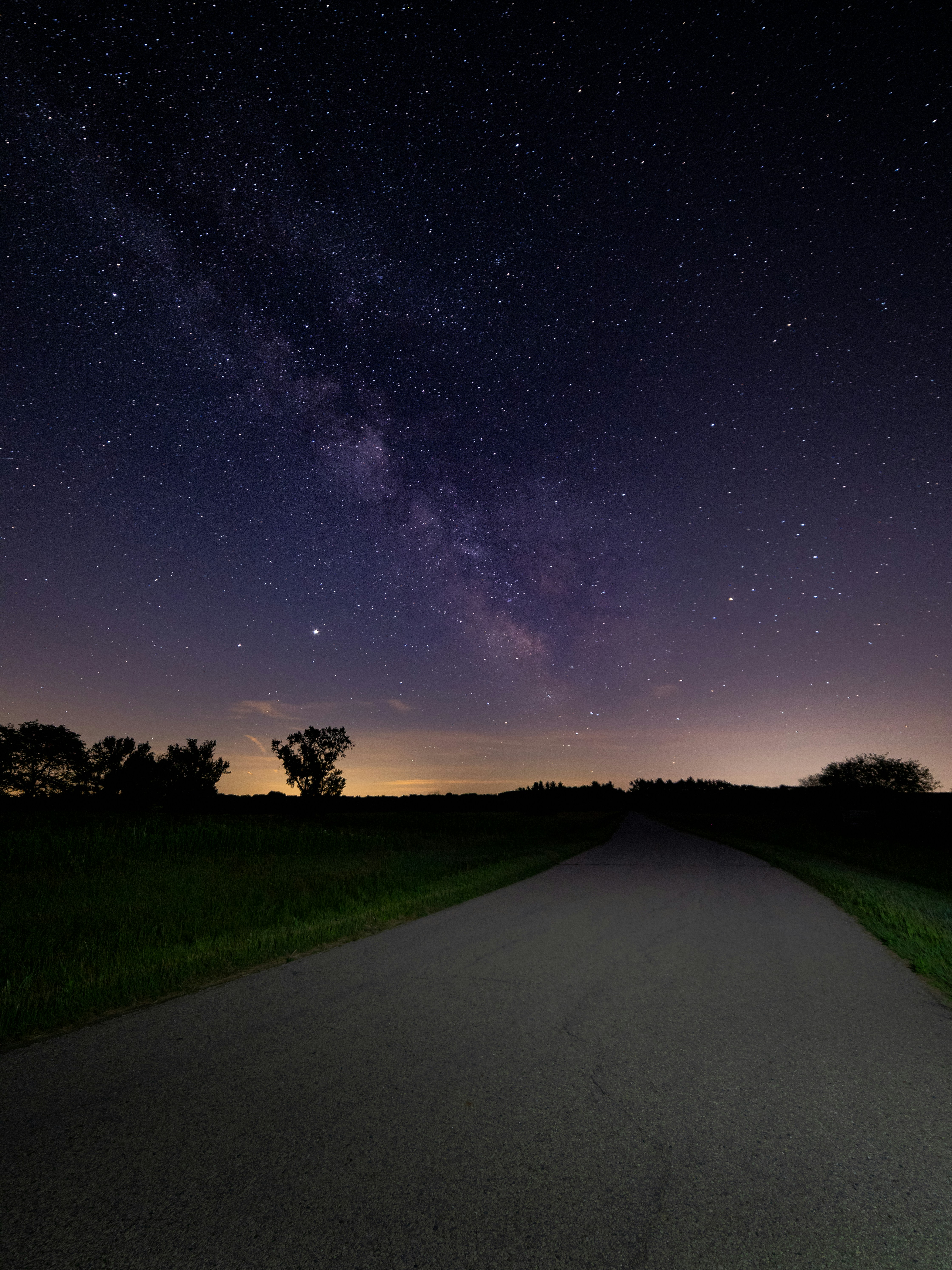 green grass field under starry night