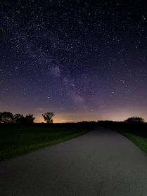 green grass field under starry night