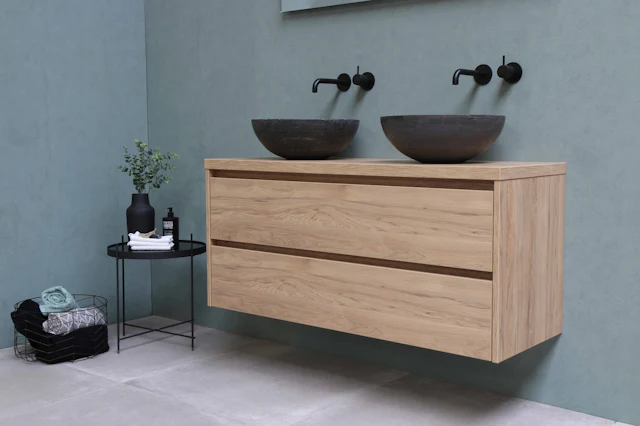 Double Vessel Basin Counter — commercial washroom interior design