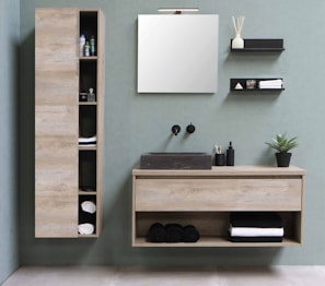 brown wooden wall mounted cabinet