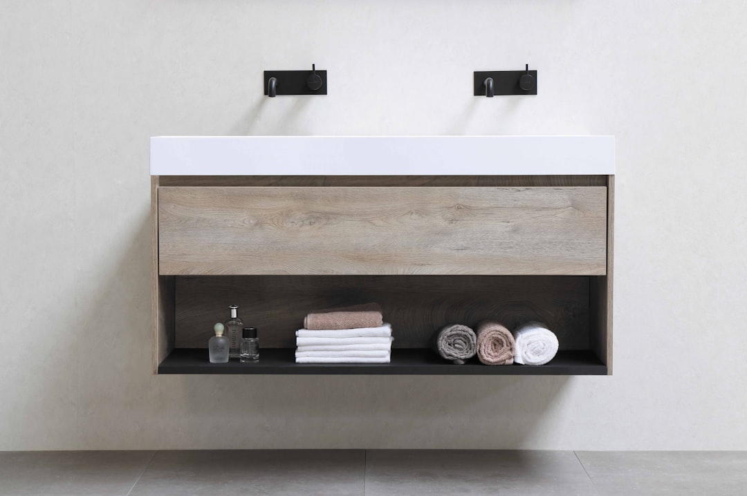 brown wooden wall mounted shelf, Proline - Wastafel polystone Loft 120 cm - onderkast enkele lade met schap raw oak