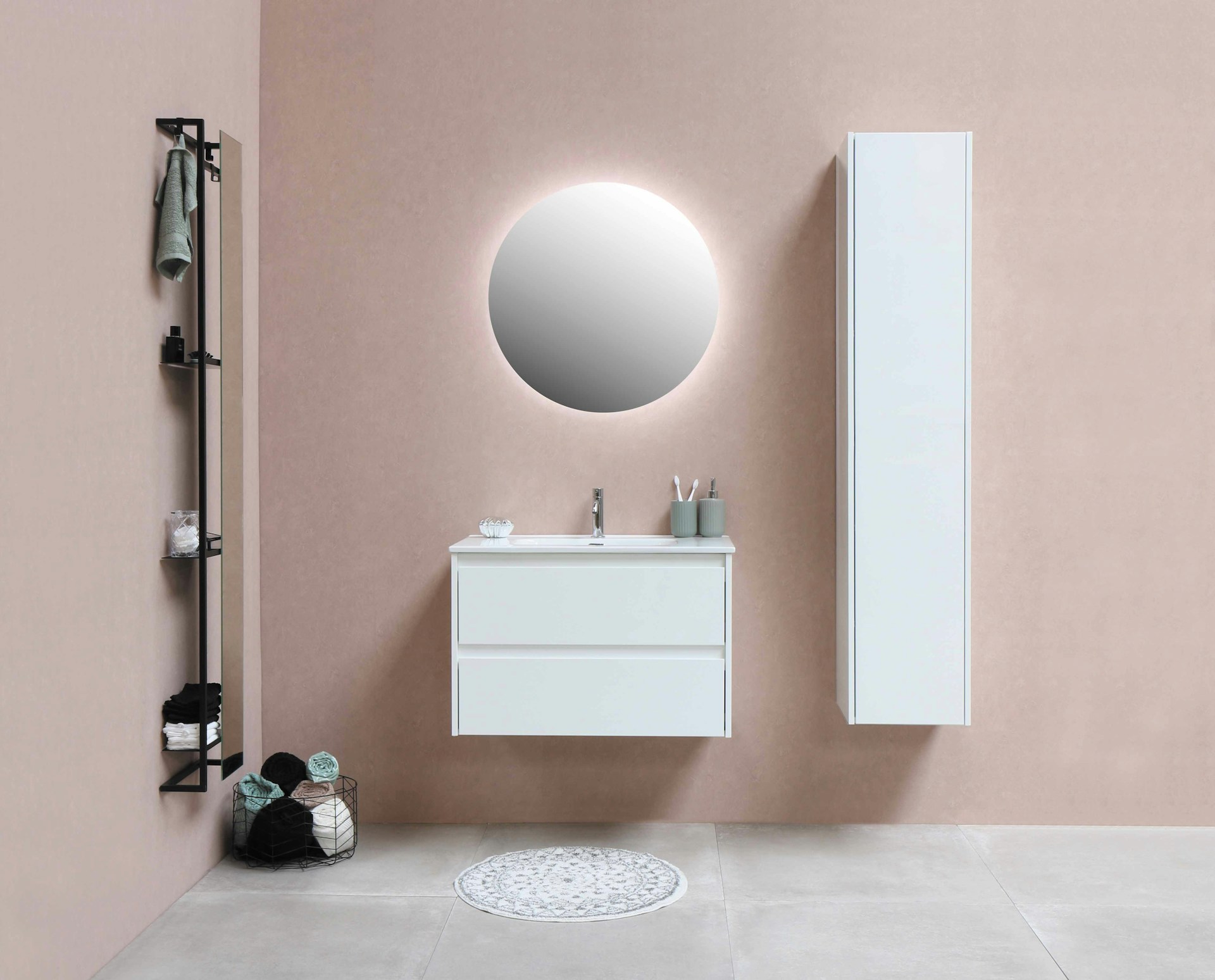 white wooden cabinet beside white ceramic sink