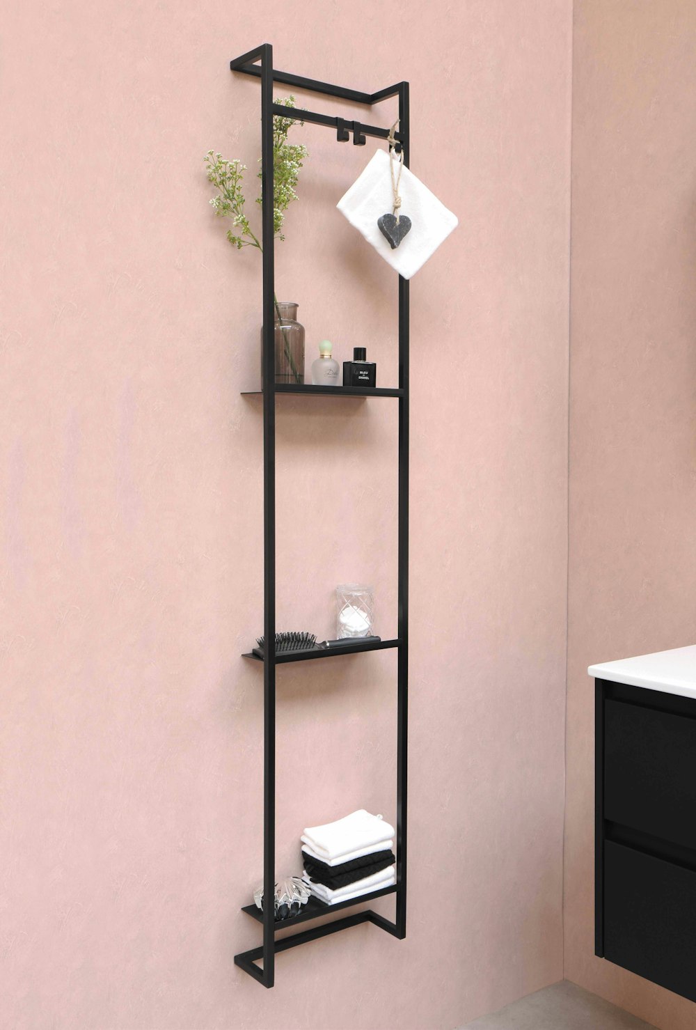 white and black wooden shelf