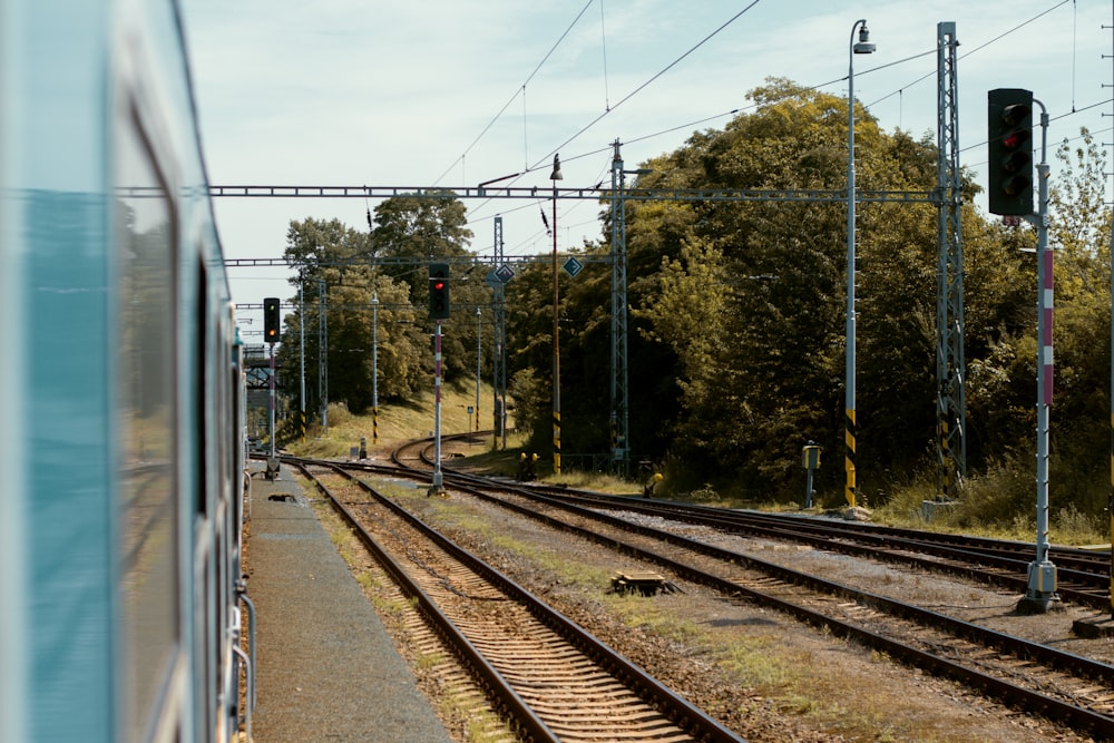 train rail near trees during daytime