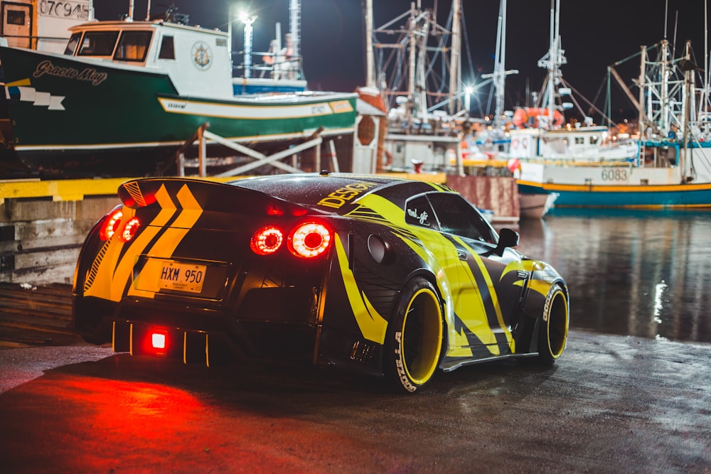 black and yellow sports car