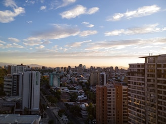 A panoramic view of Hyderabad's skyline at sunset.