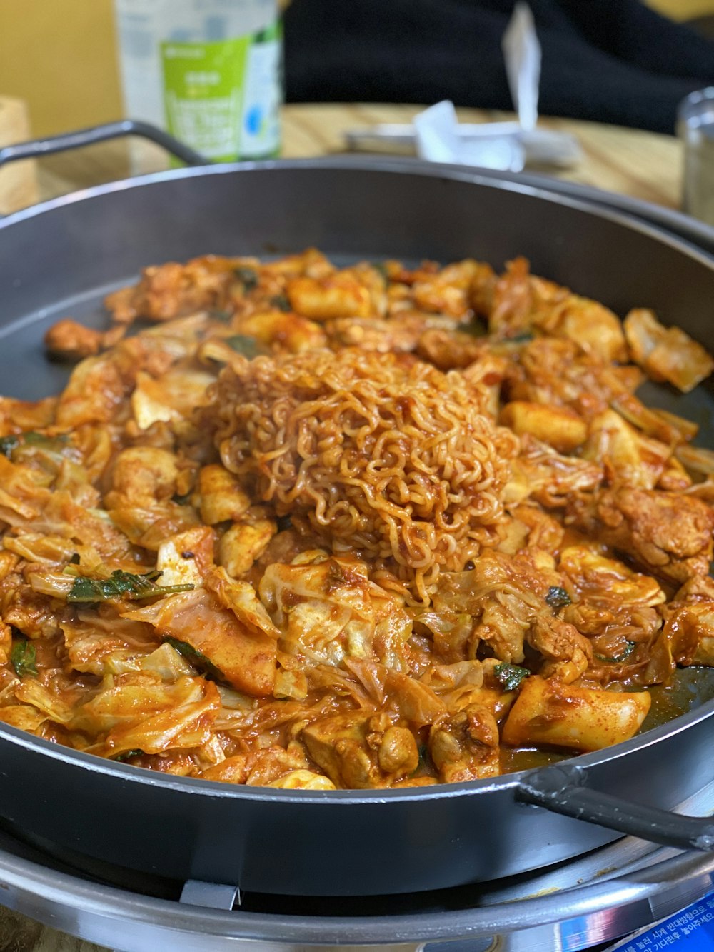 cooked pasta on black cooking pan