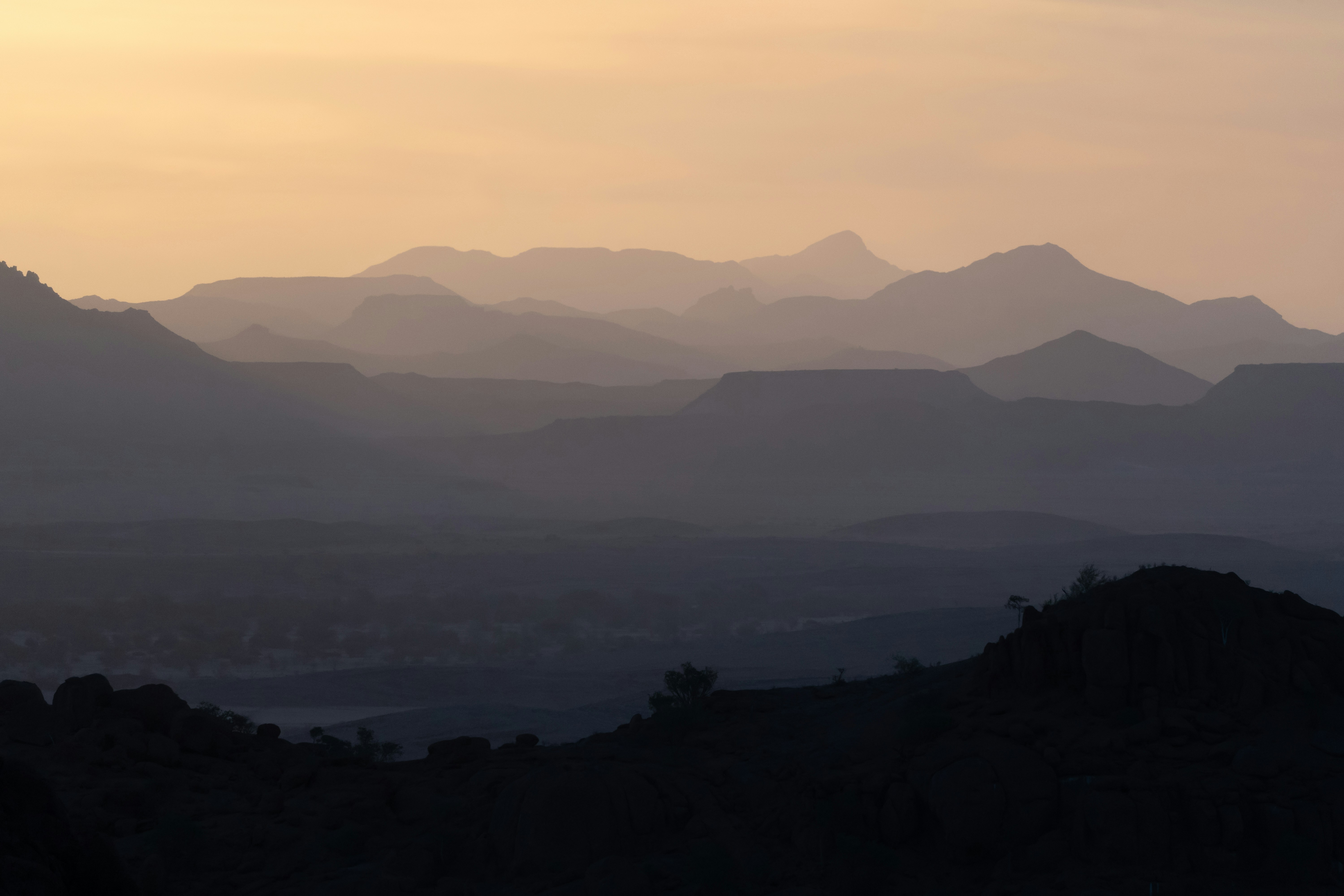 Sunset view over Damaraland, Namibia. There lies such beauty in these hazy, dusty days. February 2020.