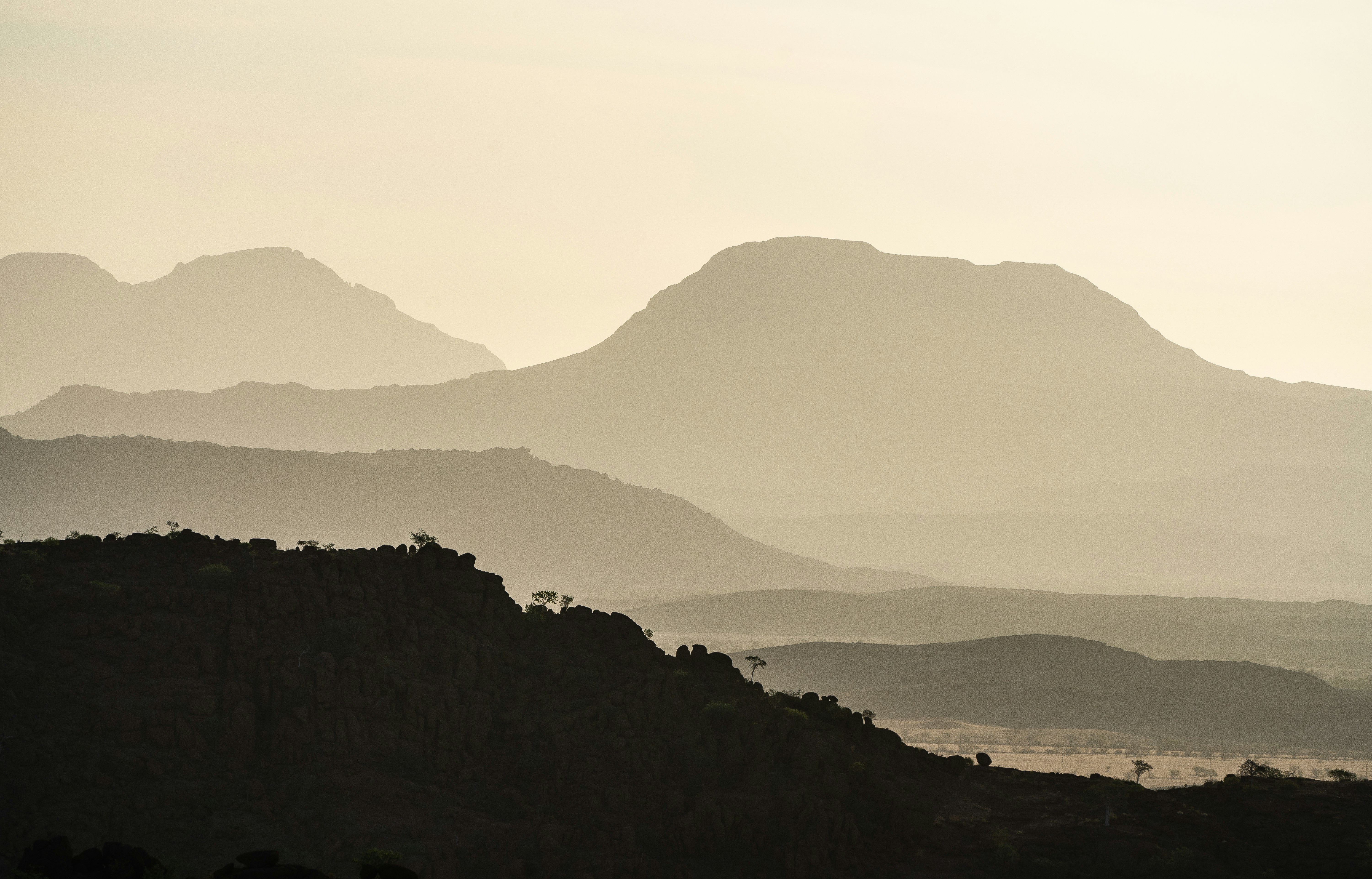 Sunset view over Damaraland, Namibia. There lies such beauty in these hazy, dusty days. February 2020.