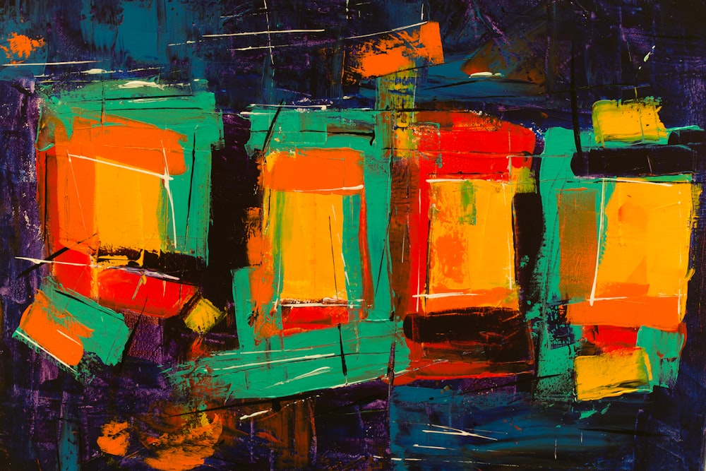 orange green and blue abstract painting