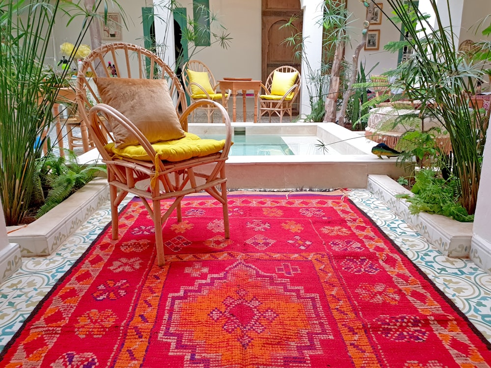 red and brown area rug