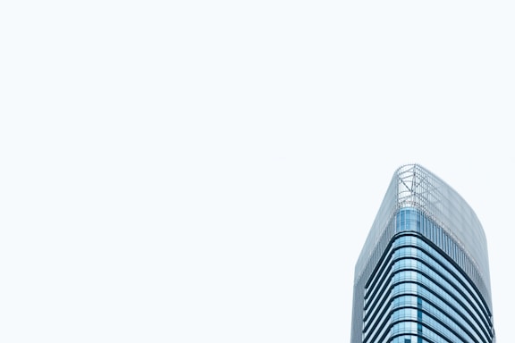 Modern office building exterior with clean lines and architectural details